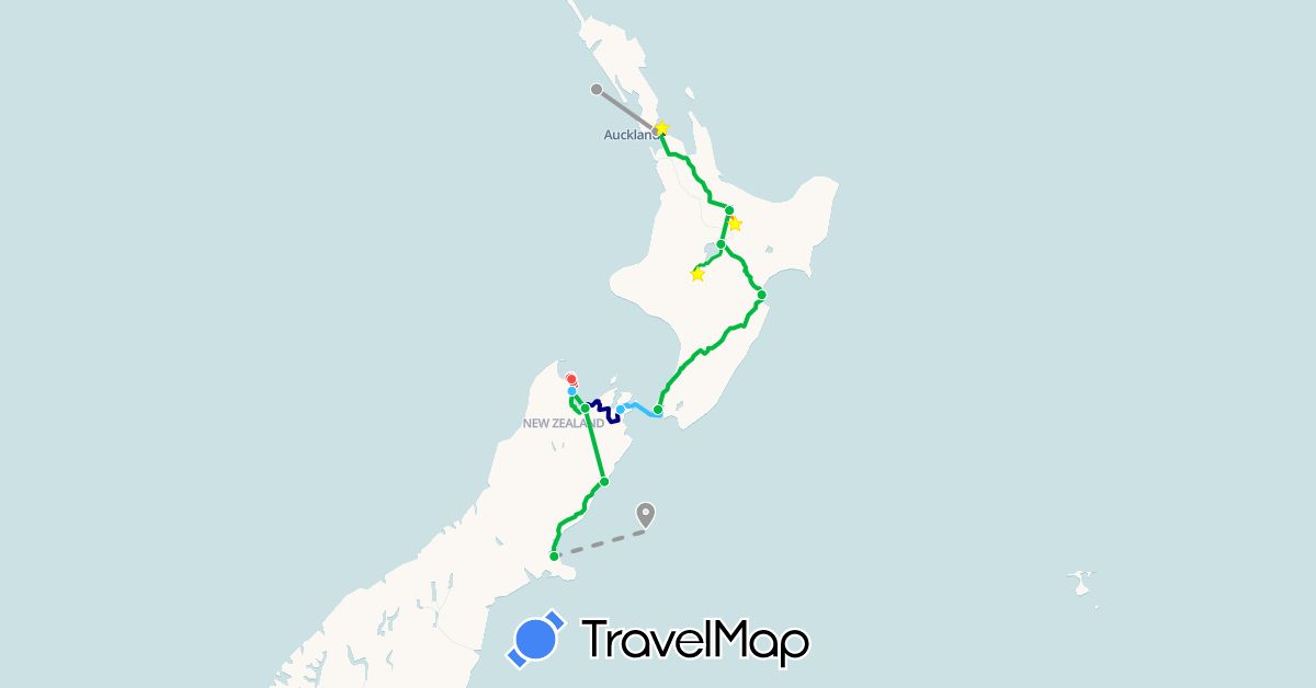 TravelMap itinerary: driving, bus, plane, hiking, boat, hitchhiking in Canada, Japan, New Zealand (Asia, North America, Oceania)